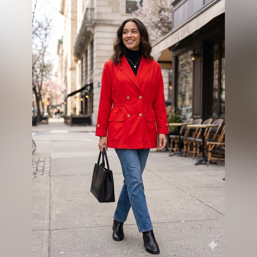 Gallery Women's medium Red double breasted Blazer Coat Jacket lightweight